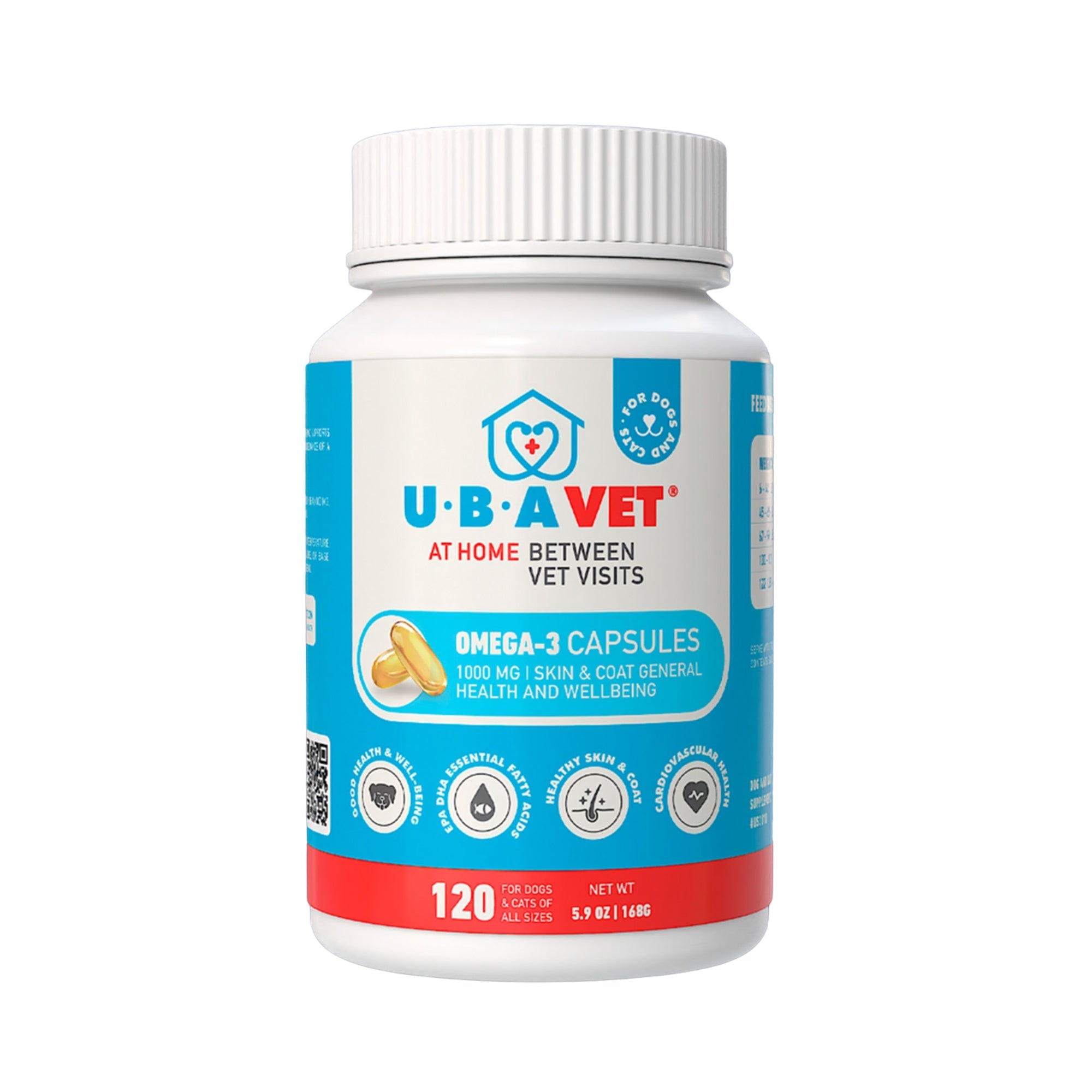 UBAVET Omega-3 Capsules 1000 mg for Dogs & Cats (120 ct)