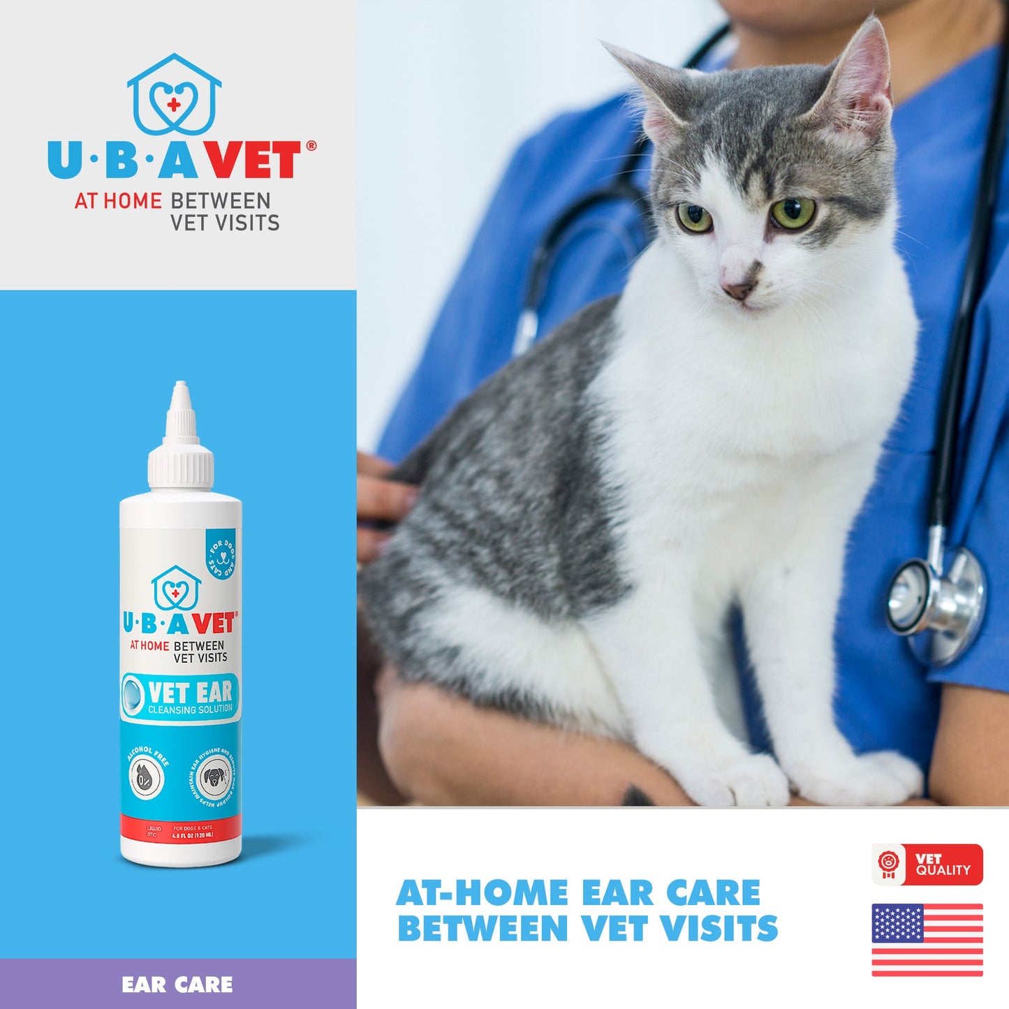 UBAVET Vet Ear Cleansing Solution for Dogs & Cats (4 fl oz)