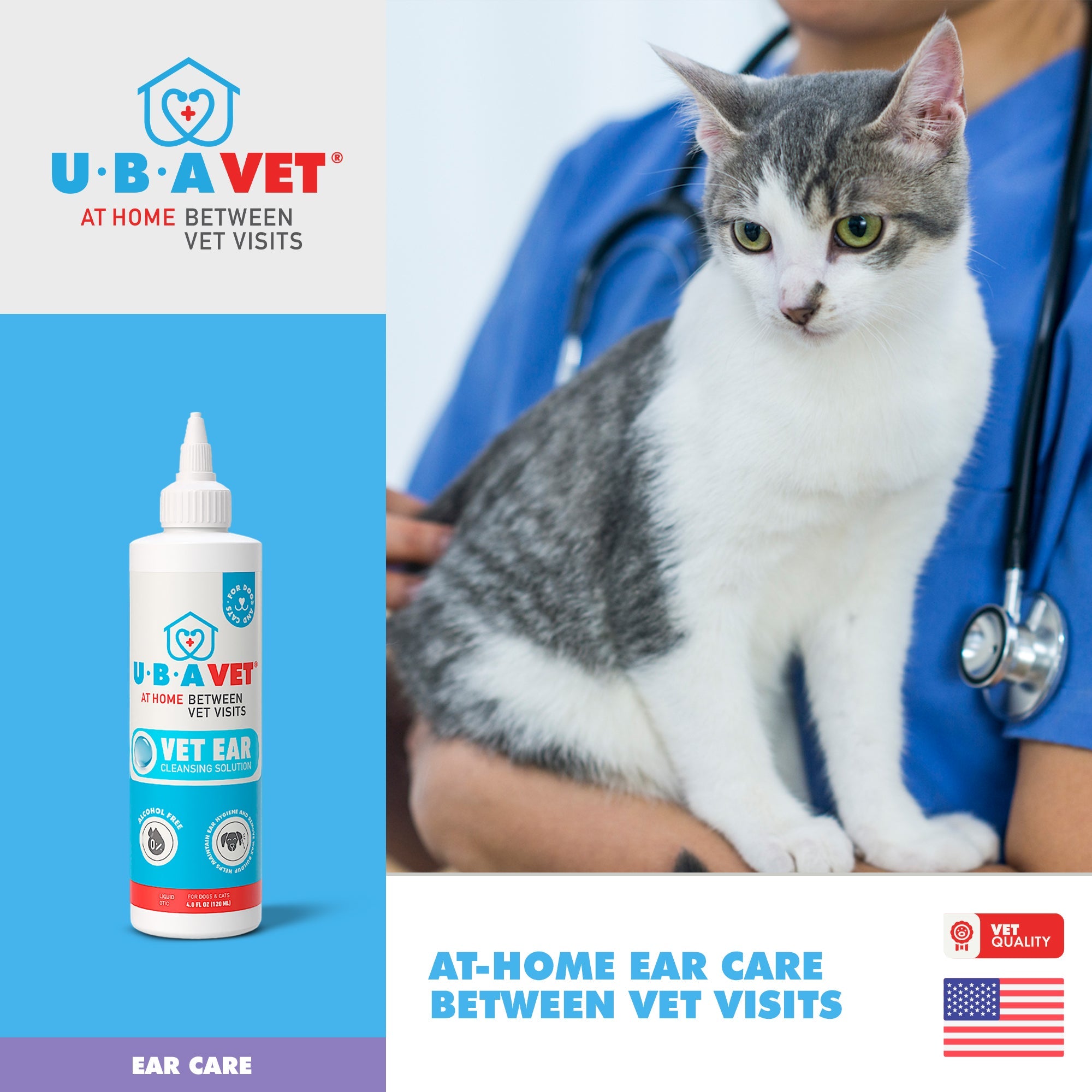UBAVET Vet Ear Cleansing Solution for Dogs & Cats (4 fl oz)