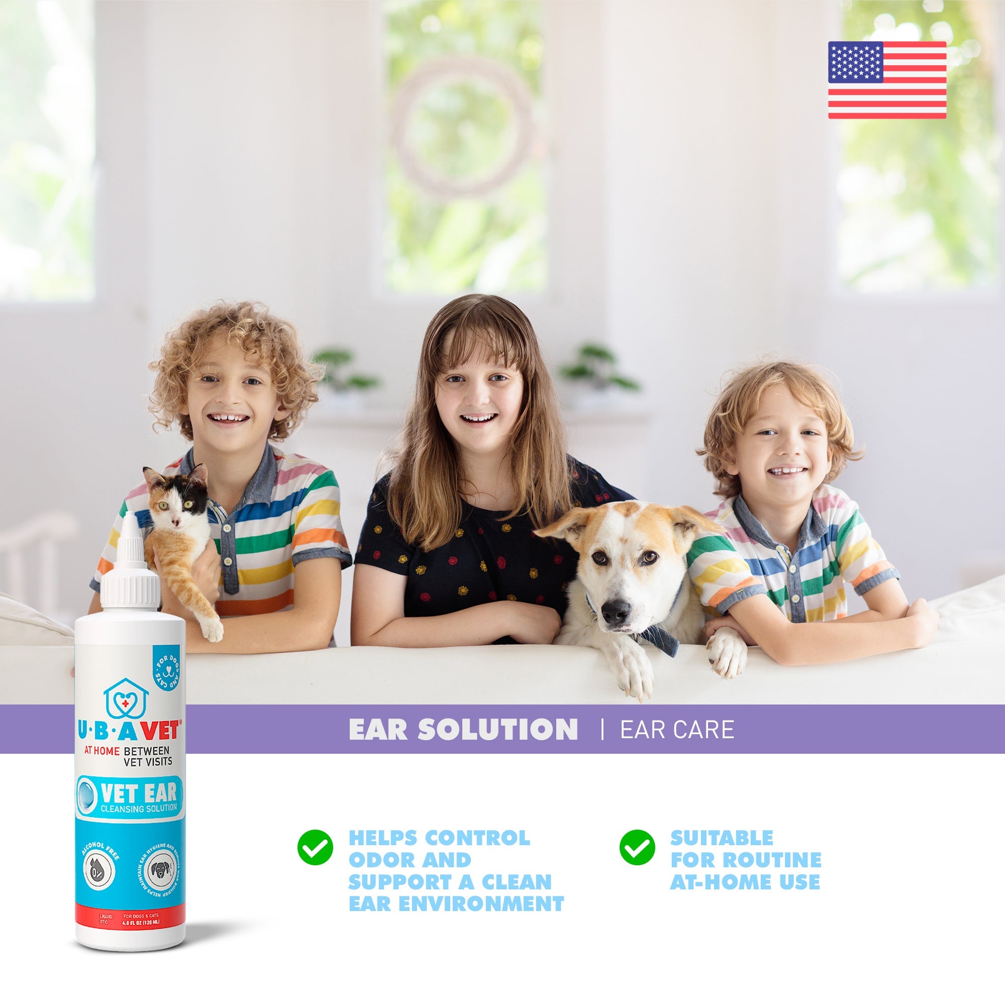 UBAVET Vet Ear Cleansing Solution for Dogs & Cats (4 fl oz)