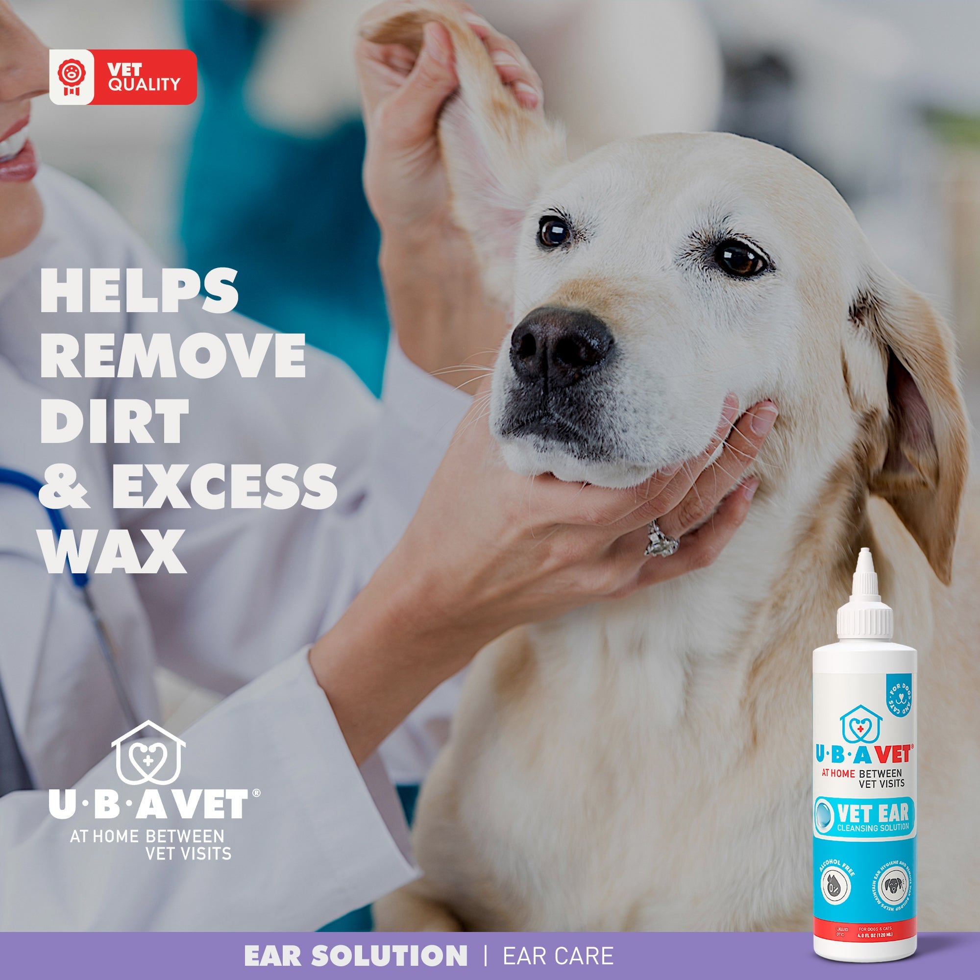 UBAVET Vet Ear Cleansing Solution for Dogs & Cats (4 fl oz)