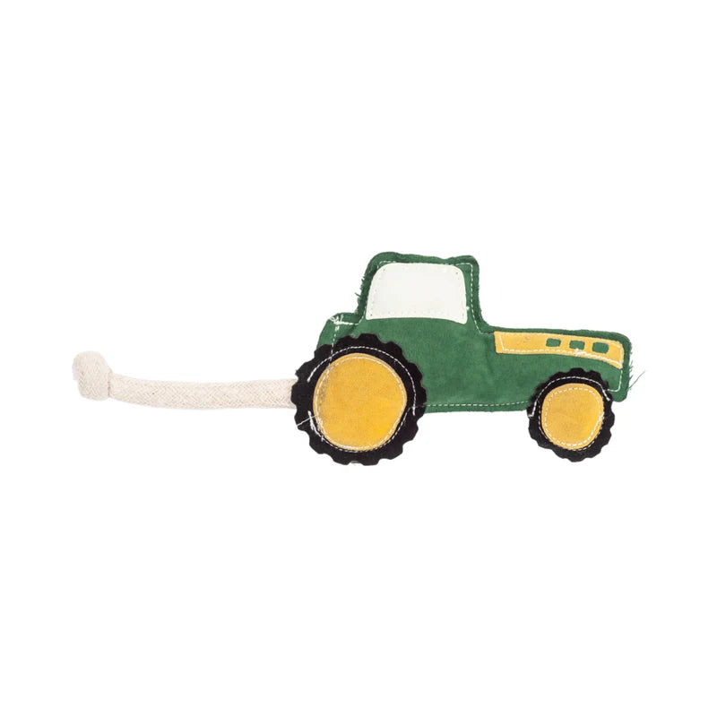 Vegan Leather Green Tractor Eco-Friendly Dog Toy - Non Tox